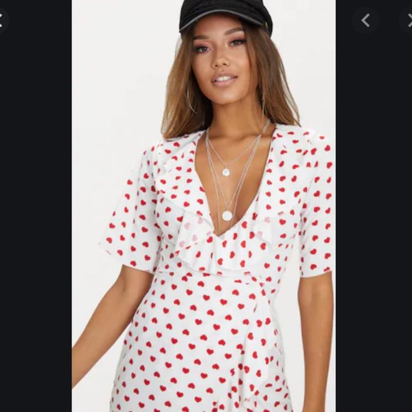 PrettyLittleThing Heart Print Frill Dress sz 4 - Picture 3 of 6